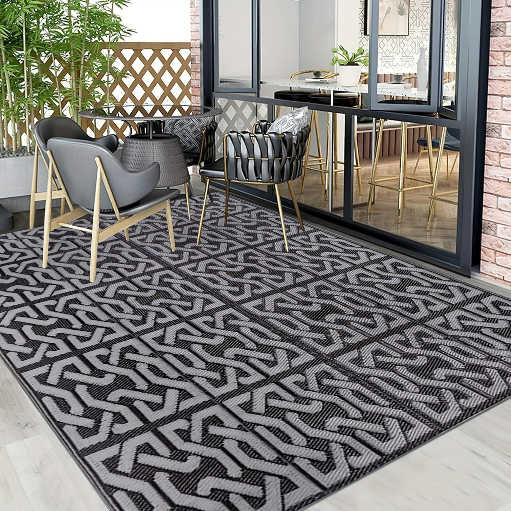 Reversible Black & Grey Modern Outdoor Patio Rug