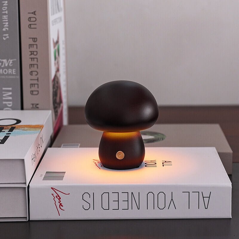Portobello Mushroom Lamp | Elegant Natural Wood Rechargeable LED Night Light