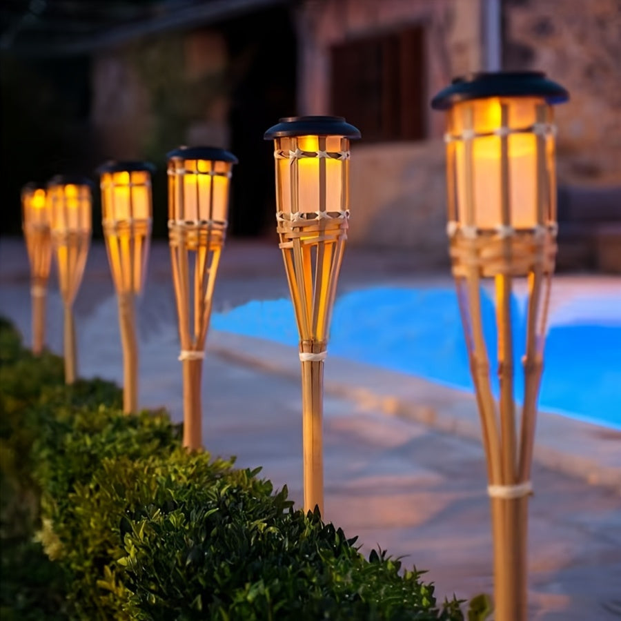Solar Bamboo Flame Lights (2-Pack) – 12-LED Outdoor Garden Lanterns
