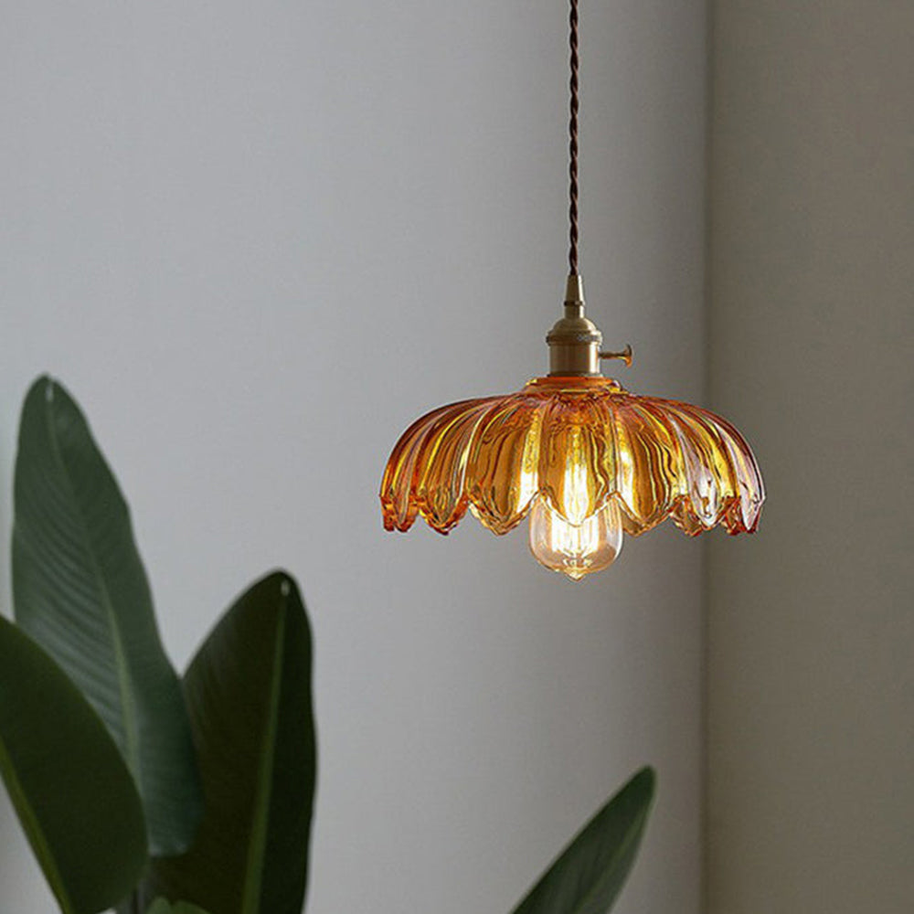 Vintage Floral Pendant Lamp | Colourful Stained-Glass Hanging Light