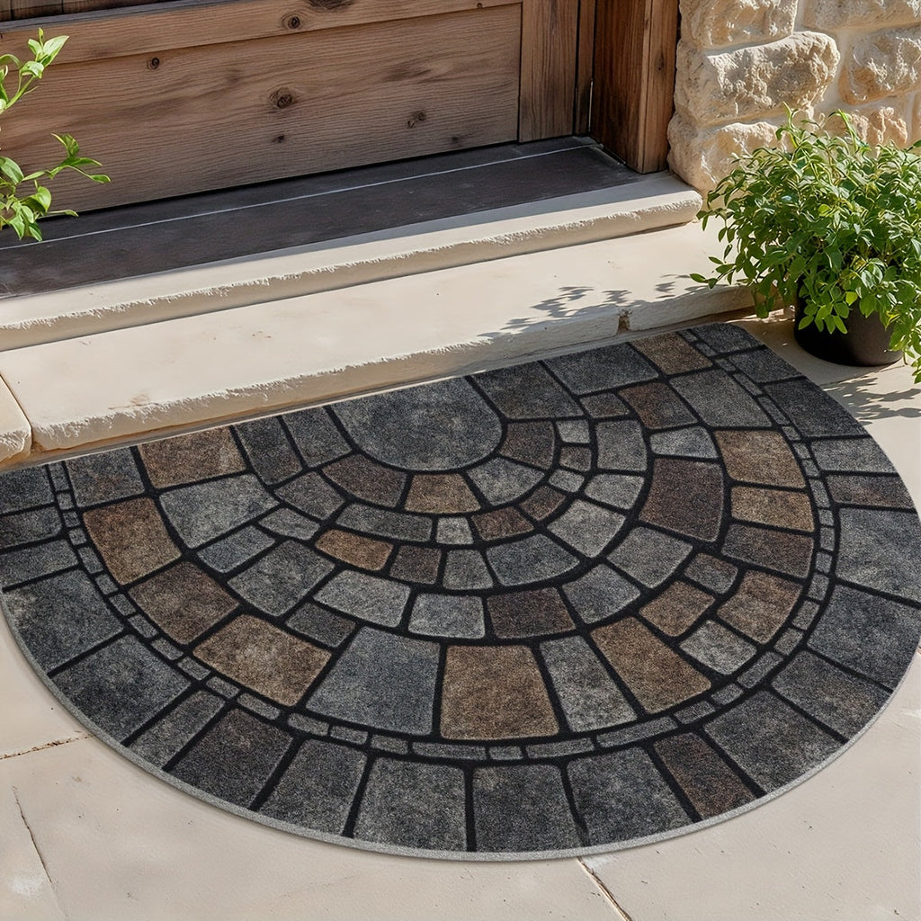 Half-Circle Mosaic Door Mat – Stylish Indoor & Outdoor Entryway Rug