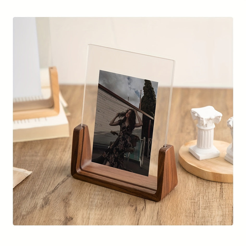 U-Shaped Acrylic & Wood Photo Frame – Modern Minimalist Home Décor Display
