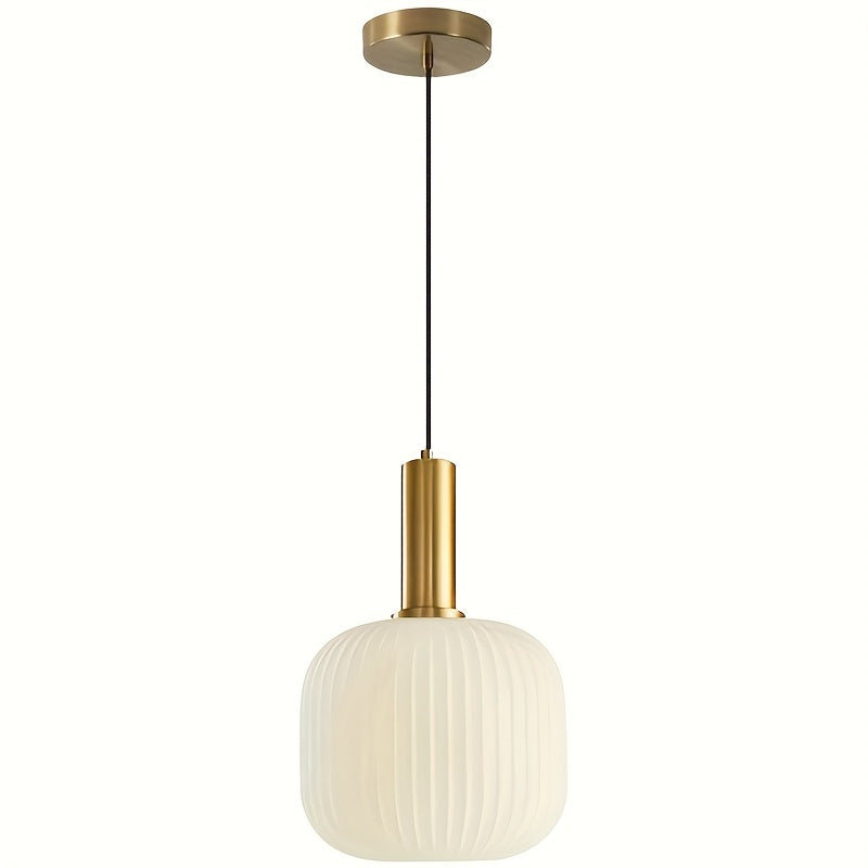 Modern Brass Striped Glass Pendant Light with Ribbed Shade