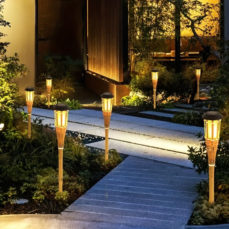 Solar Bamboo Flame Lights (2-Pack) – 12-LED Outdoor Garden Lanterns