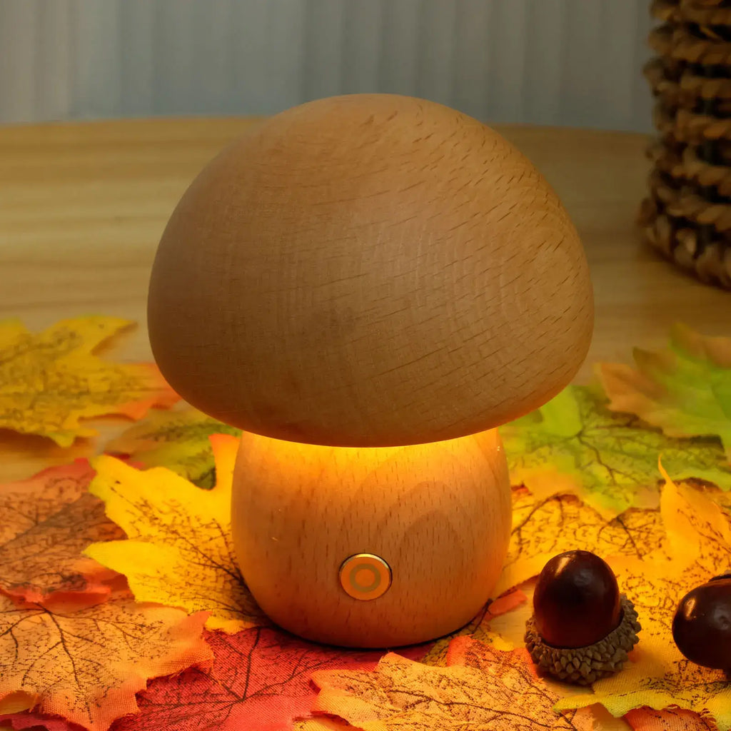 Portobello Mushroom Lamp | Elegant Natural Wood Rechargeable LED Night Light