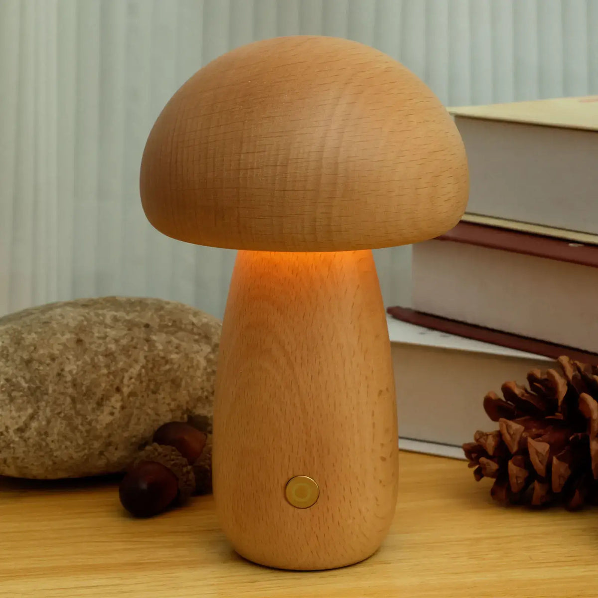 Portobello Mushroom Lamp | Elegant Natural Wood Rechargeable LED Night Light