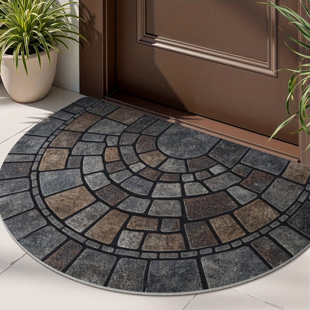 Half-Circle Mosaic Door Mat – Stylish Indoor & Outdoor Entryway Rug