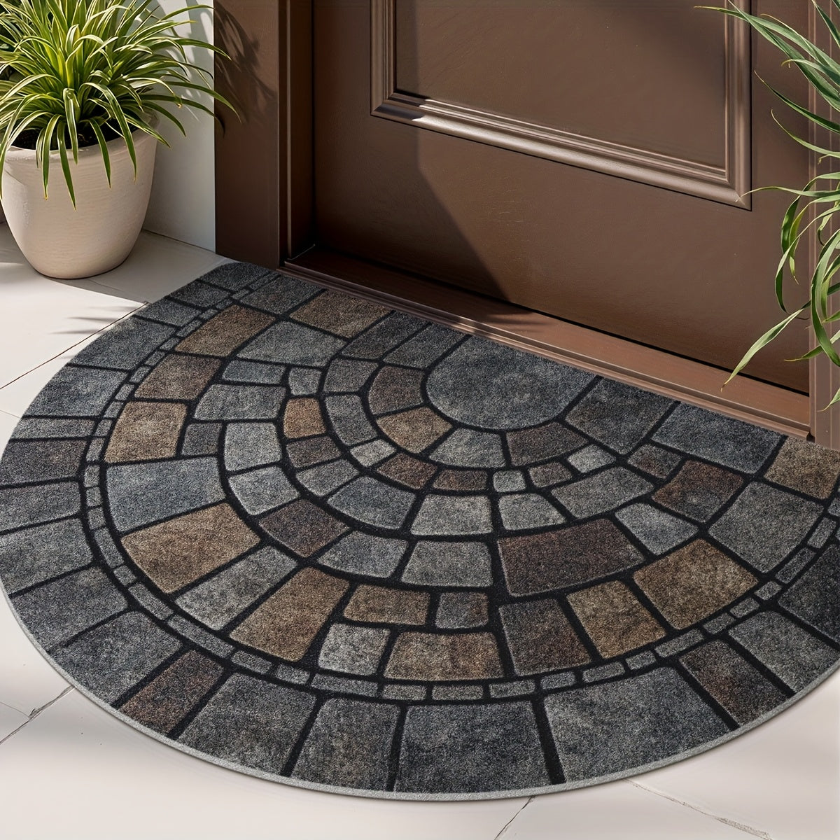 Half-Circle Mosaic Door Mat – Stylish Indoor & Outdoor Entryway Rug