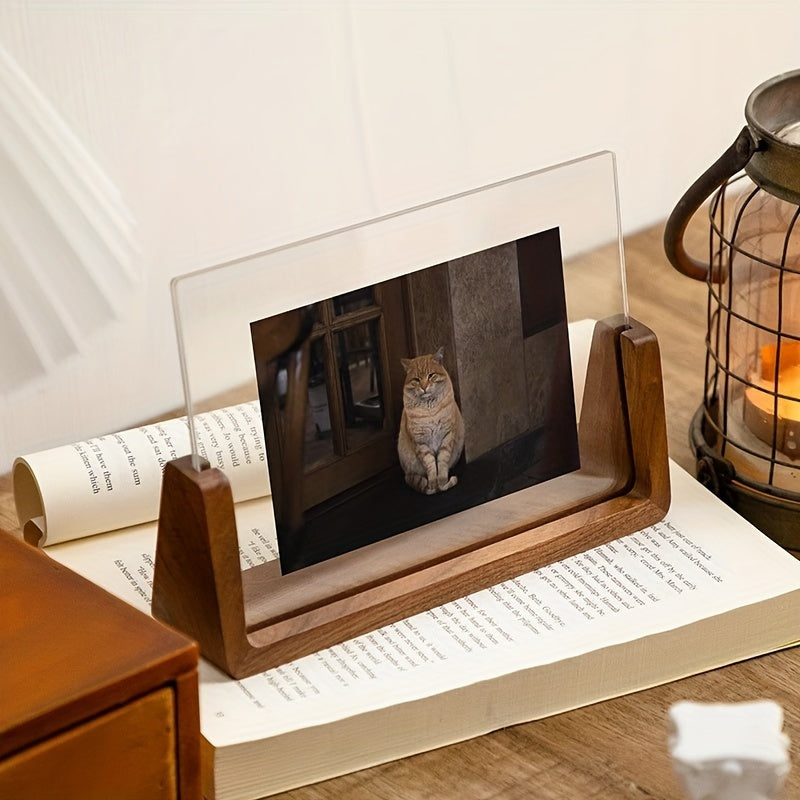 U-Shaped Acrylic & Wood Photo Frame – Modern Minimalist Home Décor Display