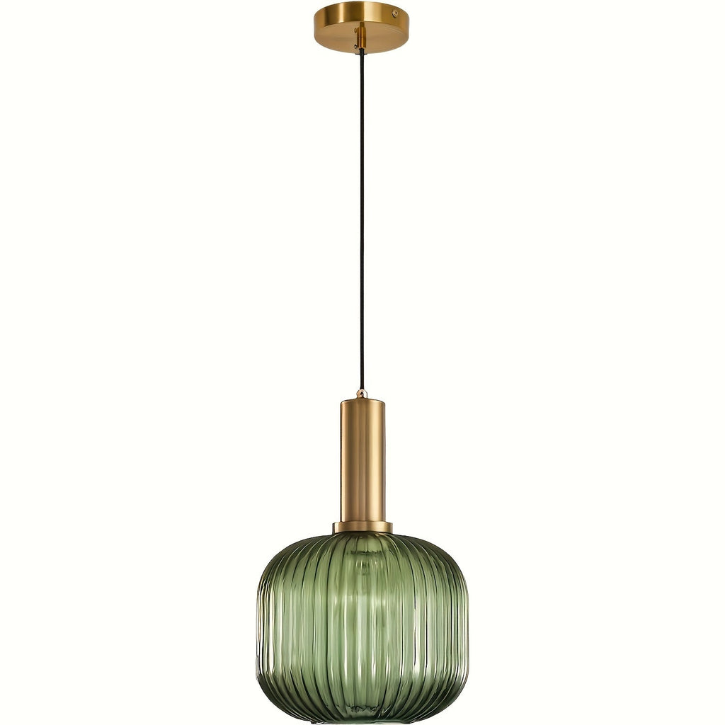 Modern Brass Striped Glass Pendant Light with Ribbed Shade