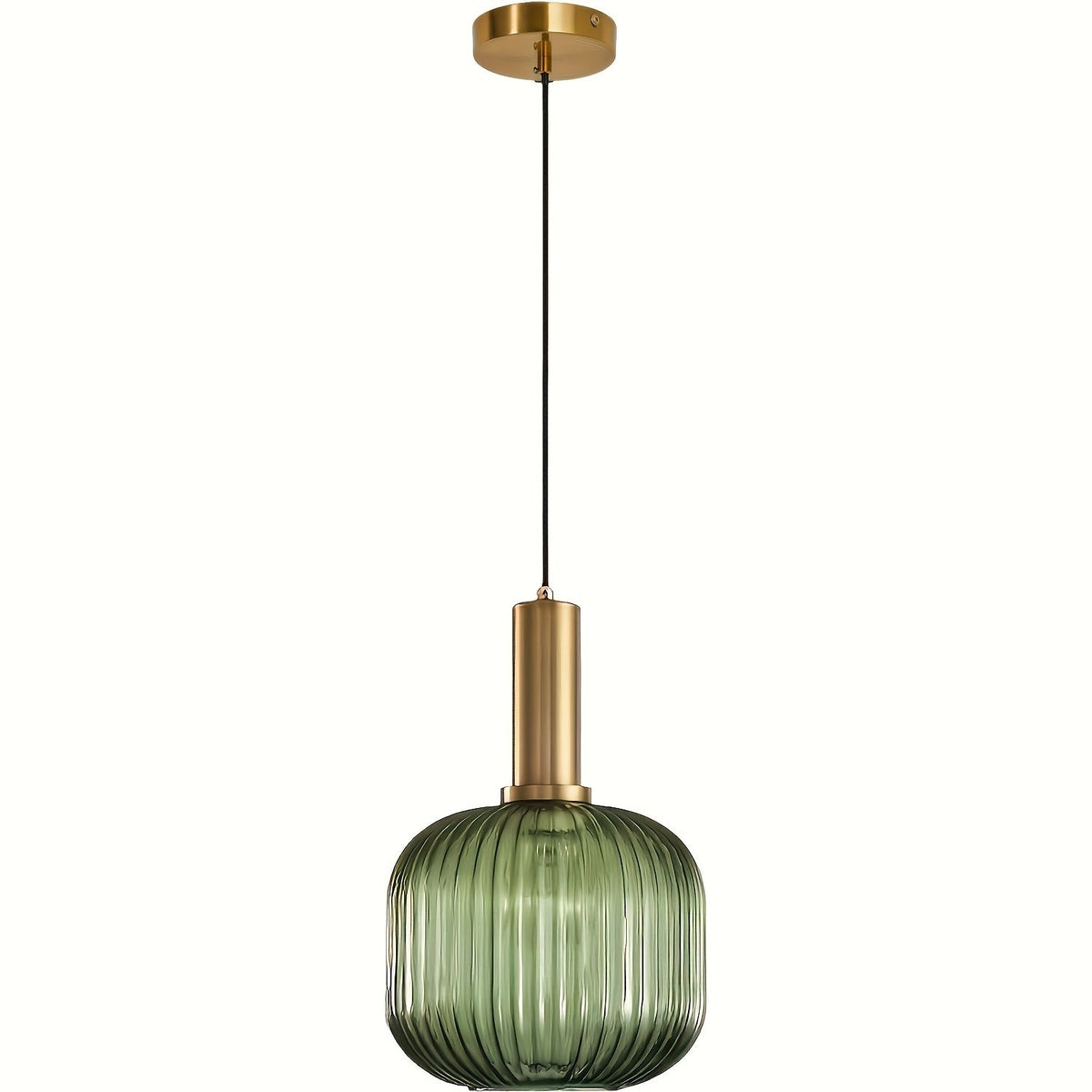 Modern Brass Striped Glass Pendant Light with Ribbed Shade