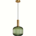 Modern Brass Striped Glass Pendant Light with Ribbed Shade