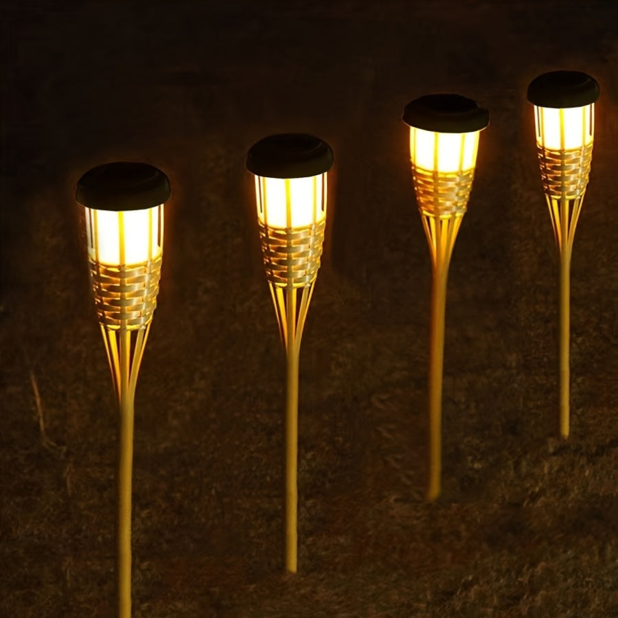 Solar Bamboo Flame Lights (2-Pack) – 12-LED Outdoor Garden Lanterns