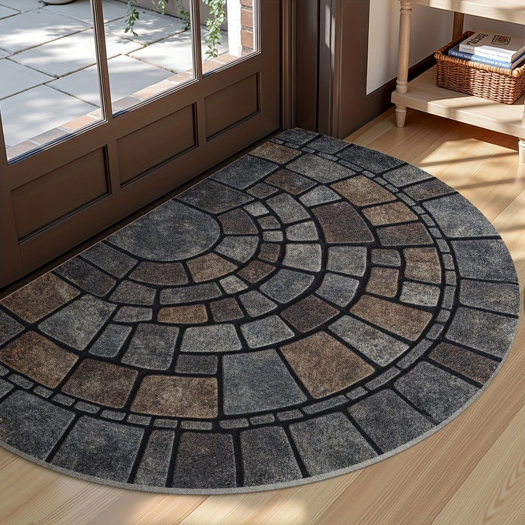 Half-Circle Mosaic Door Mat – Stylish Indoor & Outdoor Entryway Rug
