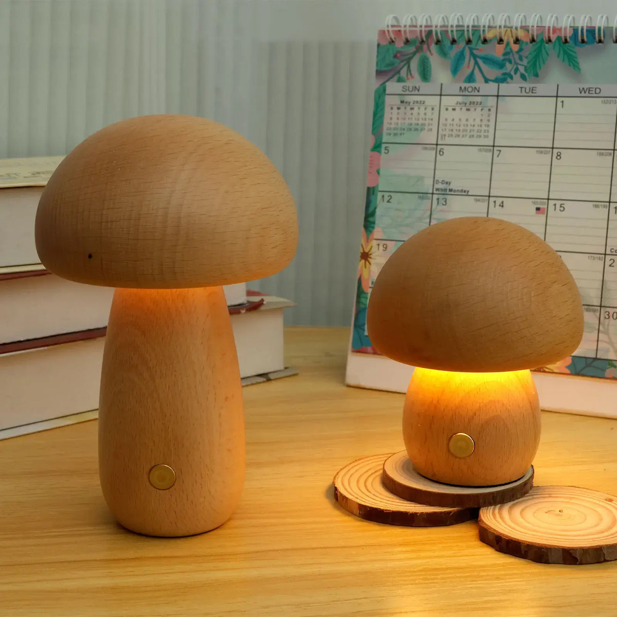 Portobello Mushroom Lamp | Elegant Natural Wood Rechargeable LED Night Light
