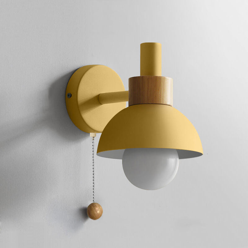 Nordic Wooden Accent Wall Lamp | Minimalist Pull-Chain Light