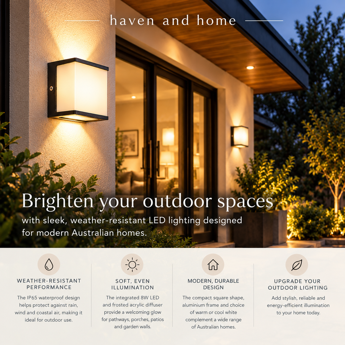 AeroCube Modern Outdoor Wall Light with Waterproof LED Illumination