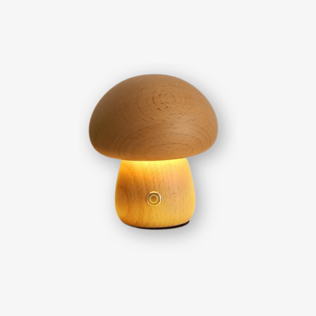 Portobello Mushroom Lamp | Elegant Natural Wood Rechargeable LED Night Light