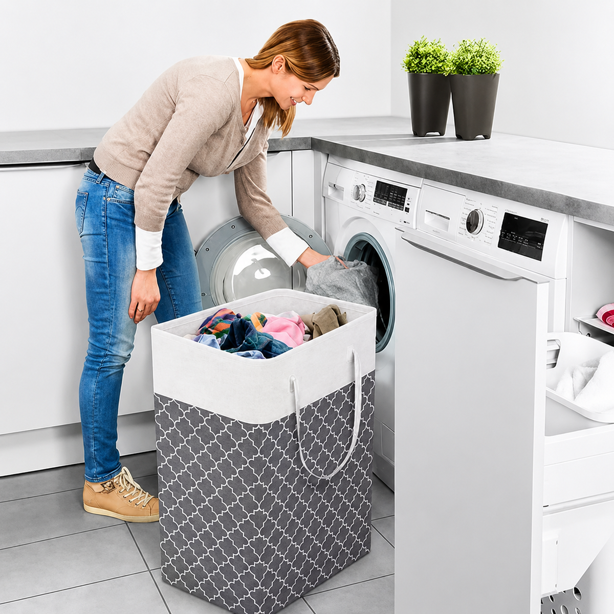 Lauva | 75L Waterproof Laundry Basket | Foldable Fabric Clothes Hamper with Durable Handles