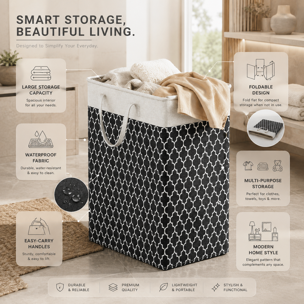 Lauva | 75L Waterproof Laundry Basket | Foldable Fabric Clothes Hamper with Durable Handles