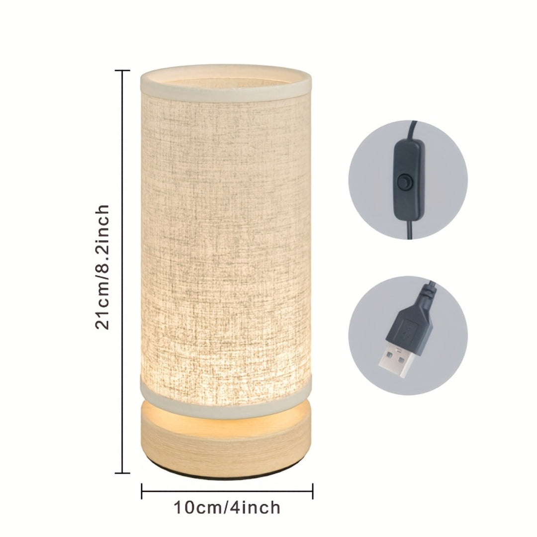 Modern Wooden Table Lamp | USB-Powered Bedside Light