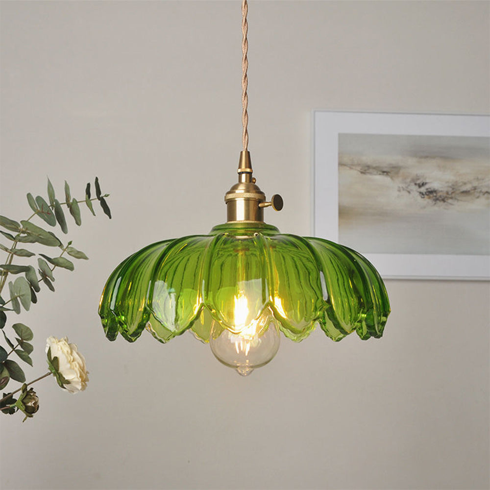 Vintage Floral Pendant Lamp | Colourful Stained-Glass Hanging Light
