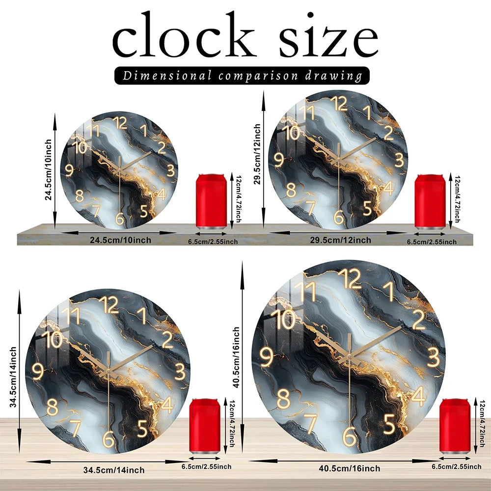 Elegant Blue & Gold Marble Wall Clock | Silent Wooden Design