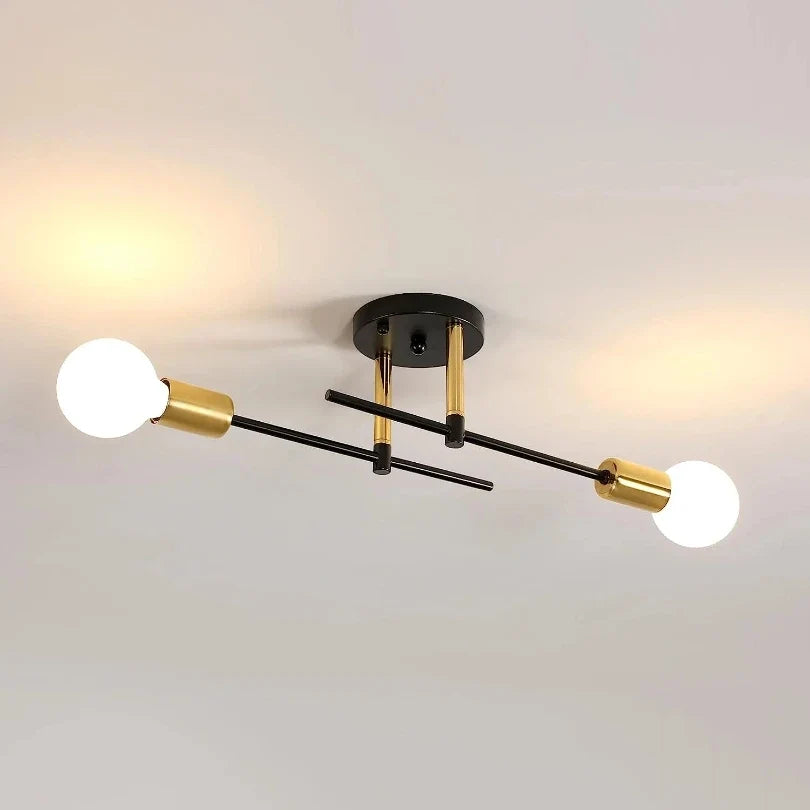 Modern 2-Light Black & Gold Flush Mount Ceiling Chandelier