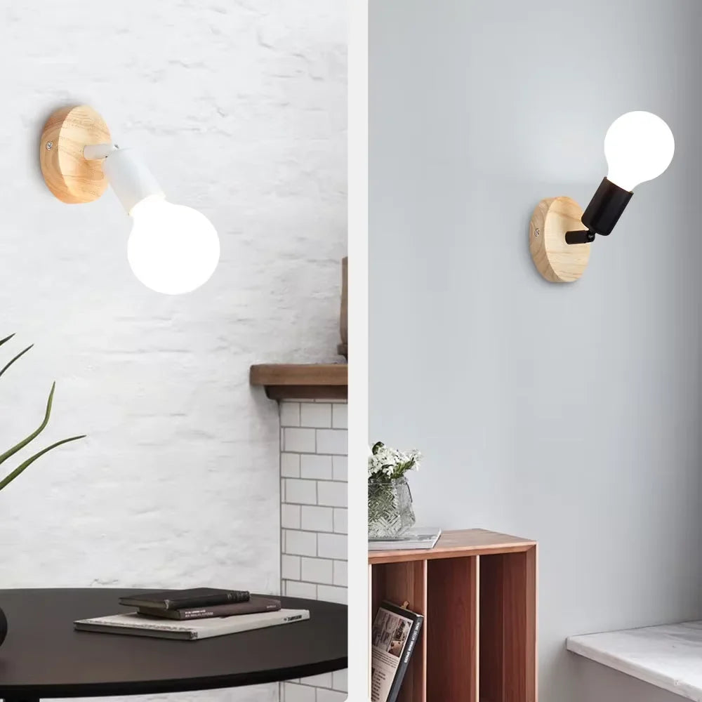 Vintage Retro Wall Lamp with Adjustable Wooden and Metal Sconce Design