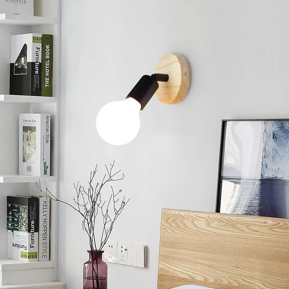 Vintage Retro Wall Lamp with Adjustable Wooden and Metal Sconce Design