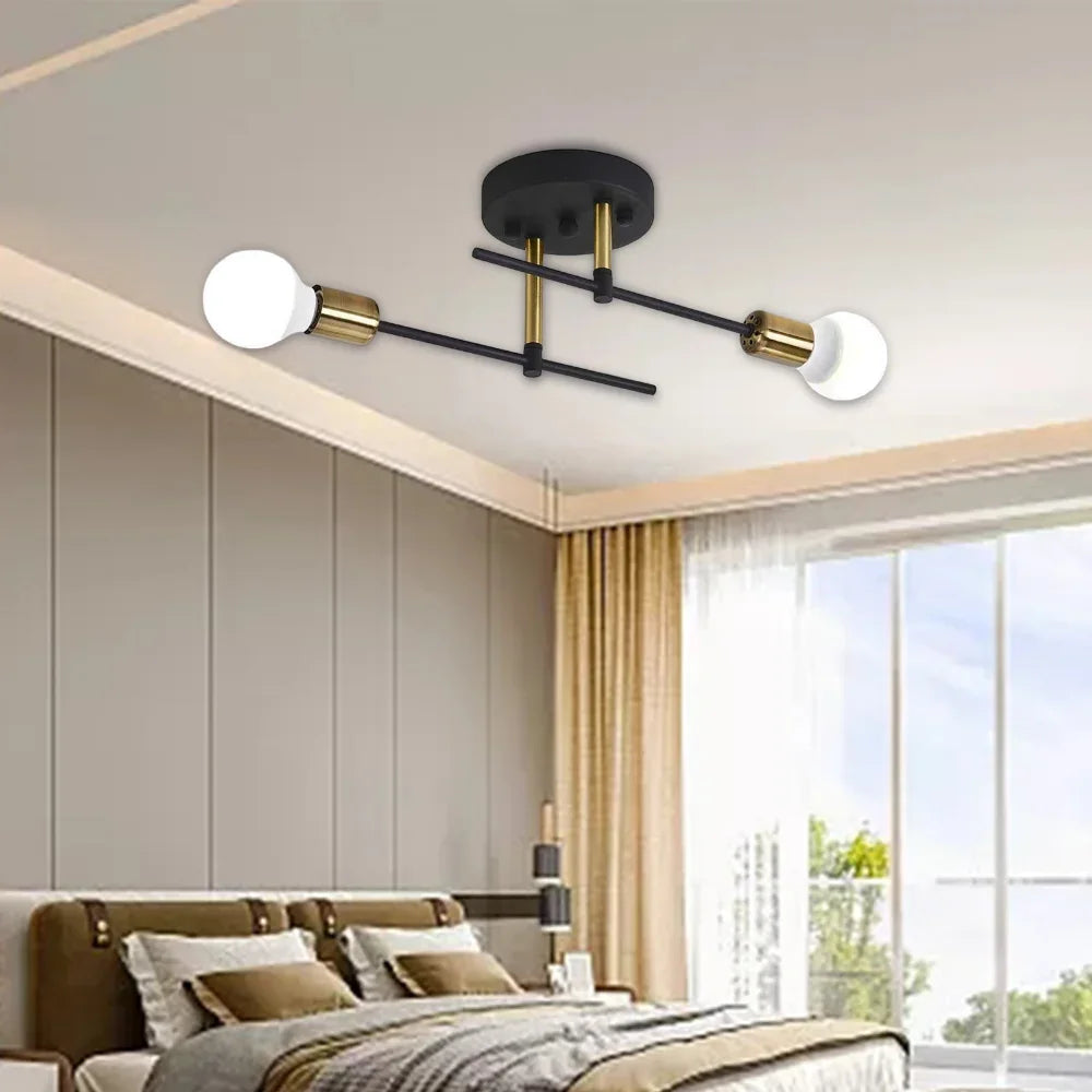 Modern 2-Light Black & Gold Flush Mount Ceiling Chandelier