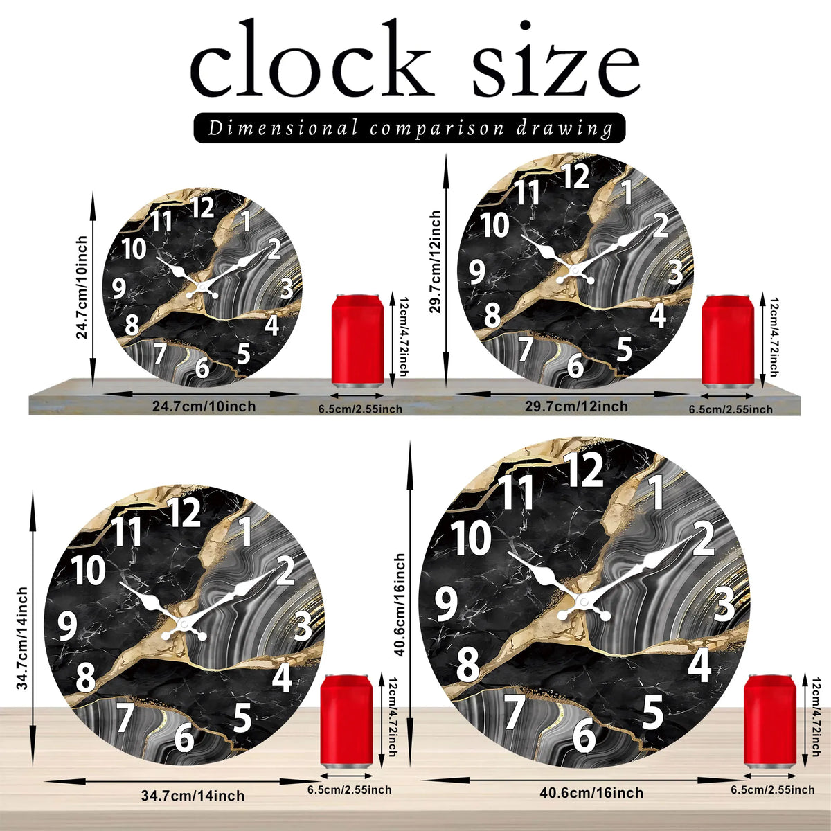 MarbellaTime Modern Round Wooden Wall Clock – Silent Marble-Inspired Design