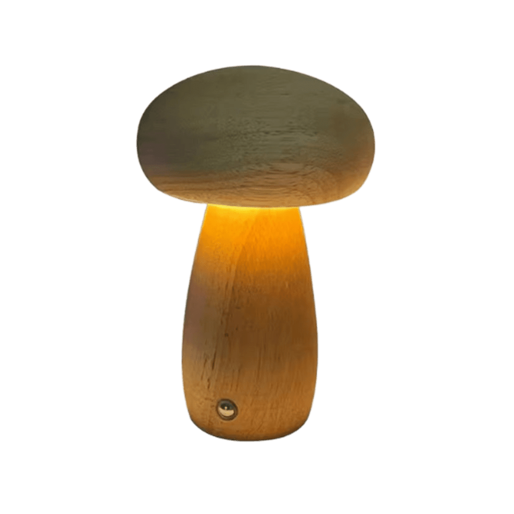 Portobello Mushroom Lamp | Elegant Natural Wood Rechargeable LED Night Light