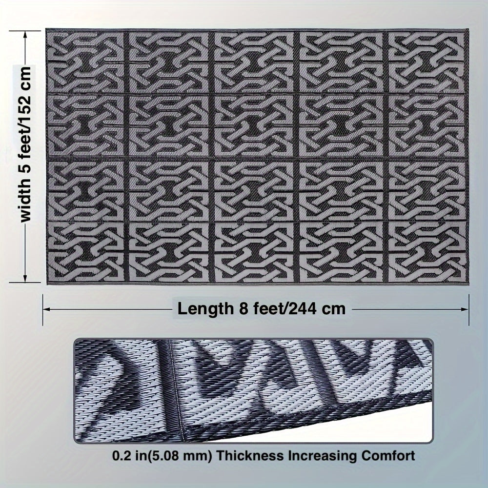 Reversible Black & Grey Modern Outdoor Patio Rug