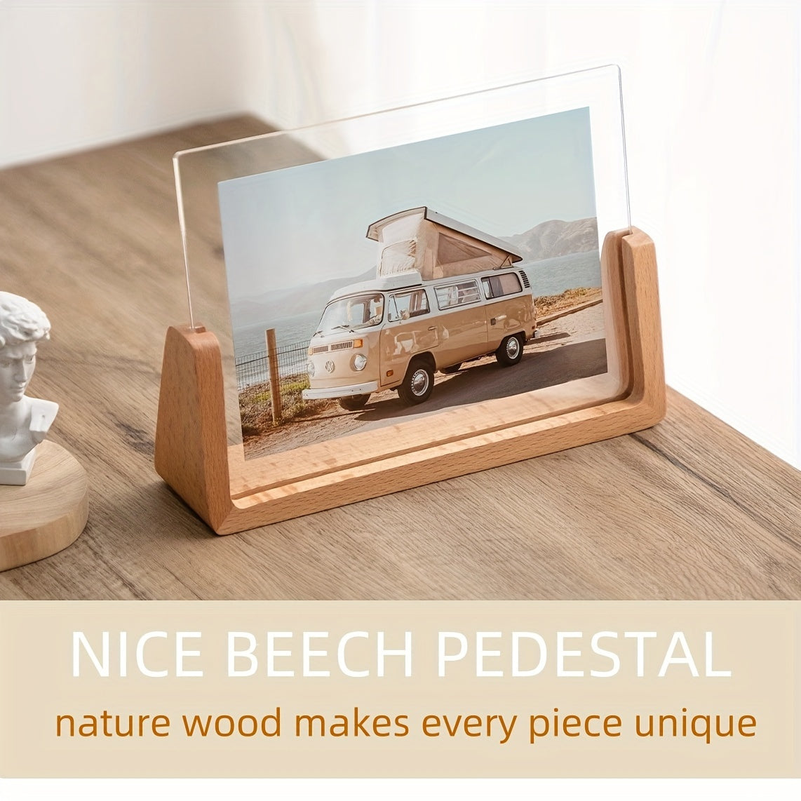 U-Shaped Acrylic & Wood Photo Frame – Modern Minimalist Home Décor Display