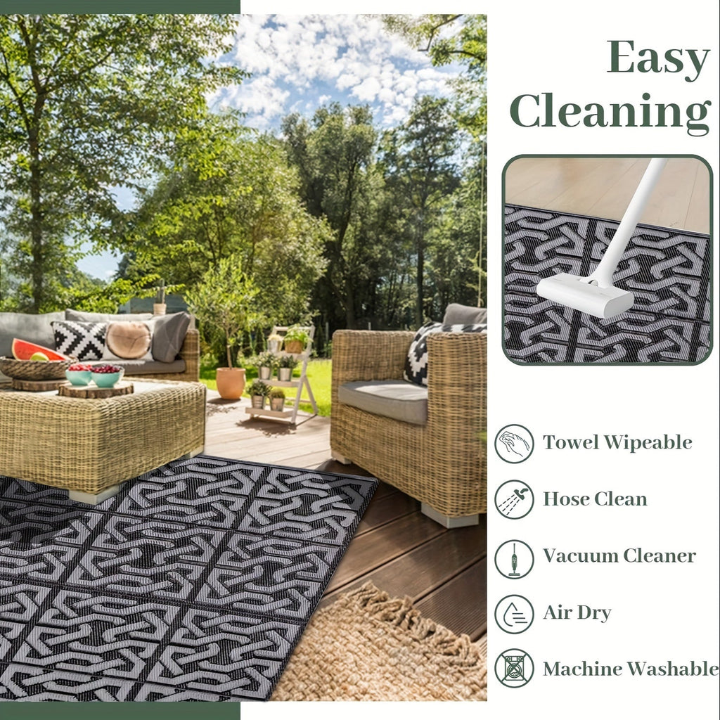 Reversible Black & Grey Modern Outdoor Patio Rug