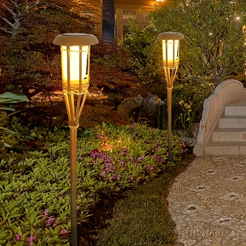 Solar Bamboo Flame Lights (2-Pack) – 12-LED Outdoor Garden Lanterns