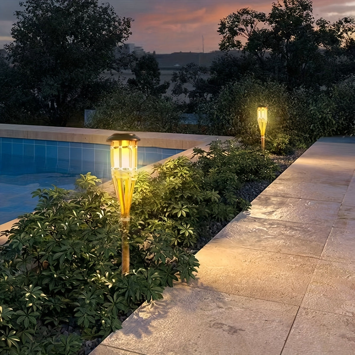 Solar Bamboo Flame Lights (2-Pack) – 12-LED Outdoor Garden Lanterns