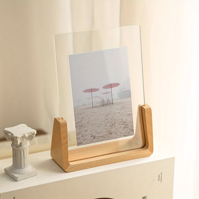 U-Shaped Acrylic & Wood Photo Frame – Modern Minimalist Home Décor Display