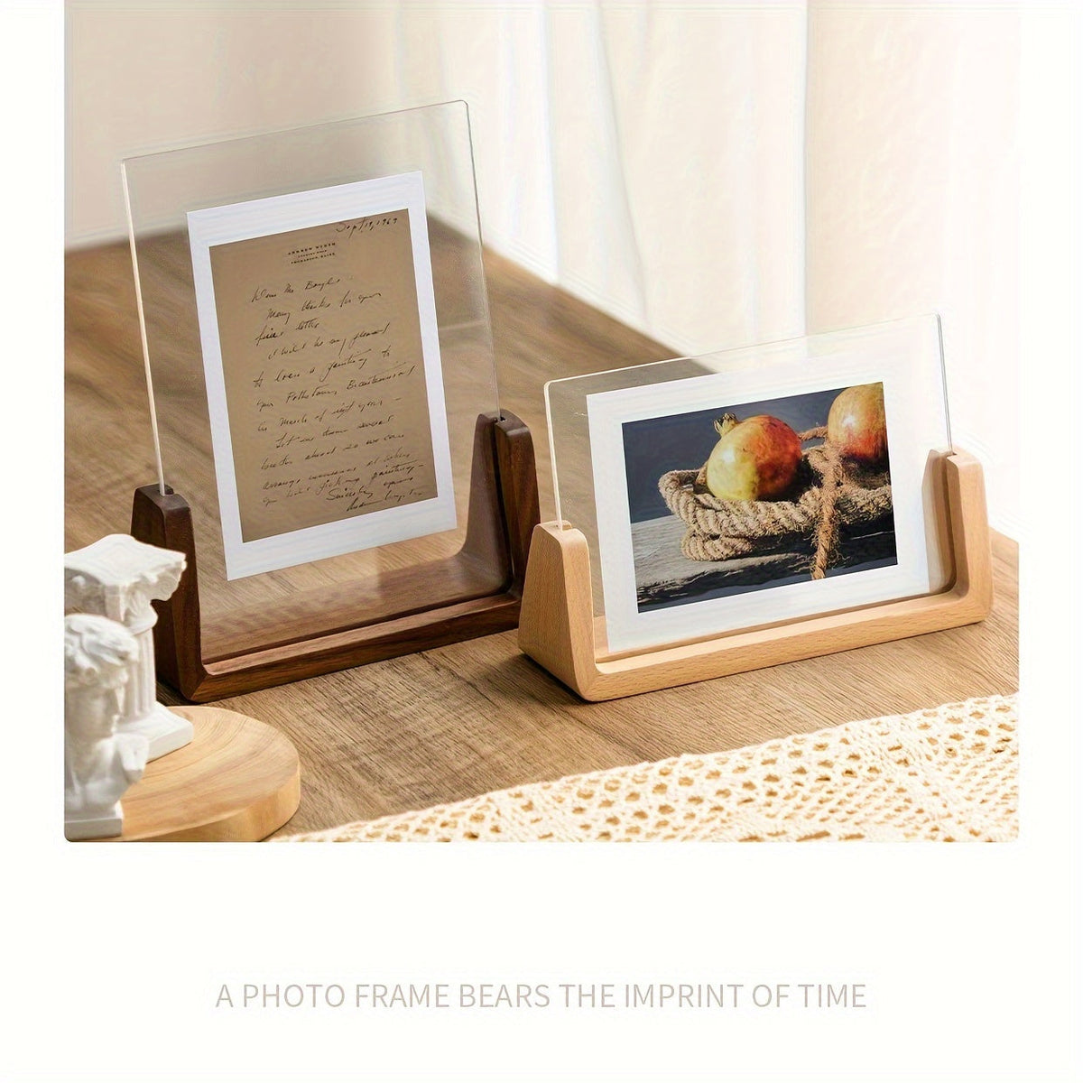 U-Shaped Acrylic & Wood Photo Frame – Modern Minimalist Home Décor Display