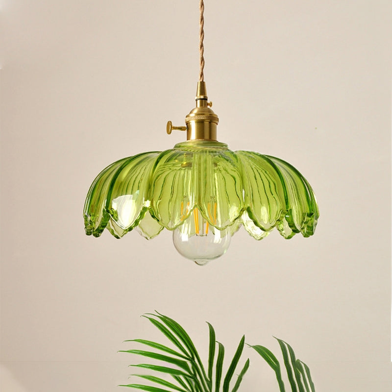 Vintage Floral Pendant Lamp | Colourful Stained-Glass Hanging Light