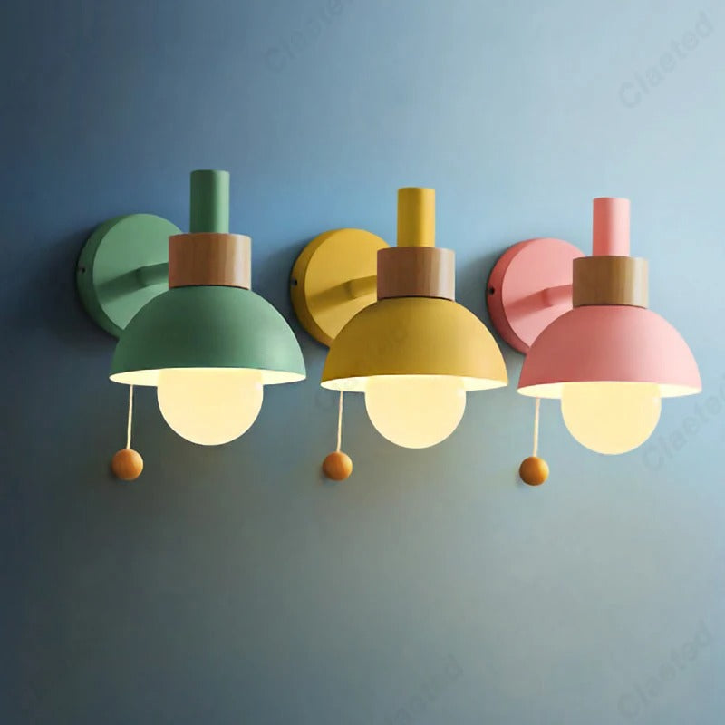 Nordic Wooden Accent Wall Lamp | Minimalist Pull-Chain Light