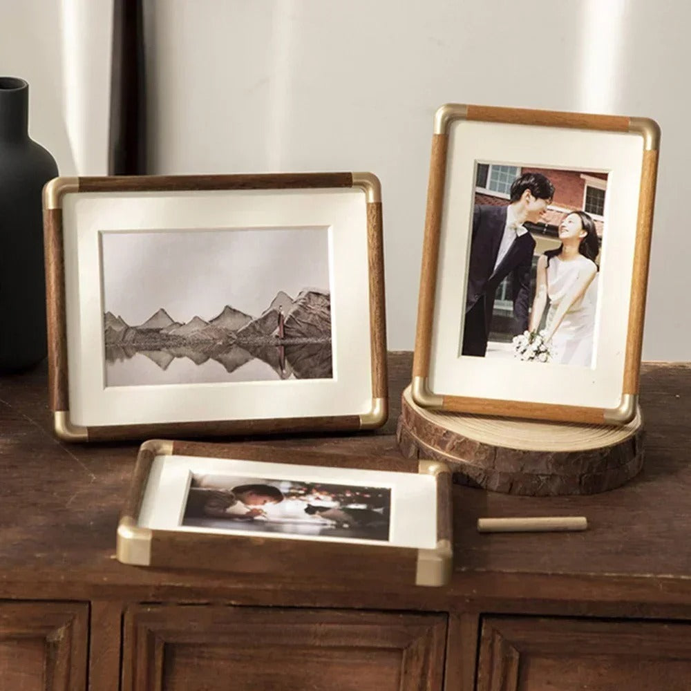 Brooks Tabletop Photo Frame | Elegant Vintage Wood & Brass Accent for Your Home
