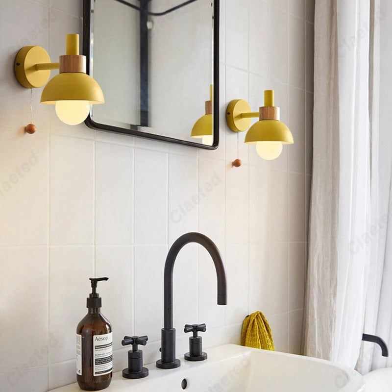 Nordic Wooden Accent Wall Lamp | Minimalist Pull-Chain Light