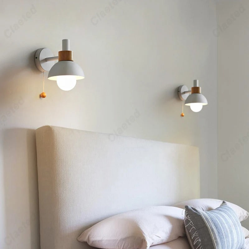 Nordic Wooden Accent Wall Lamp | Minimalist Pull-Chain Light