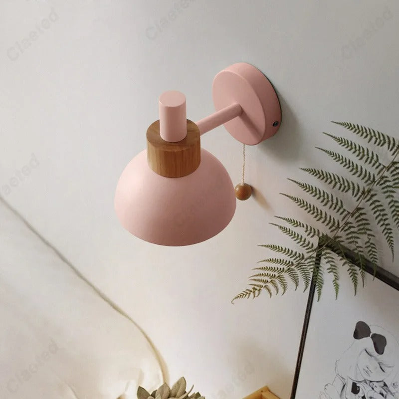 Nordic Wooden Accent Wall Lamp | Minimalist Pull-Chain Light