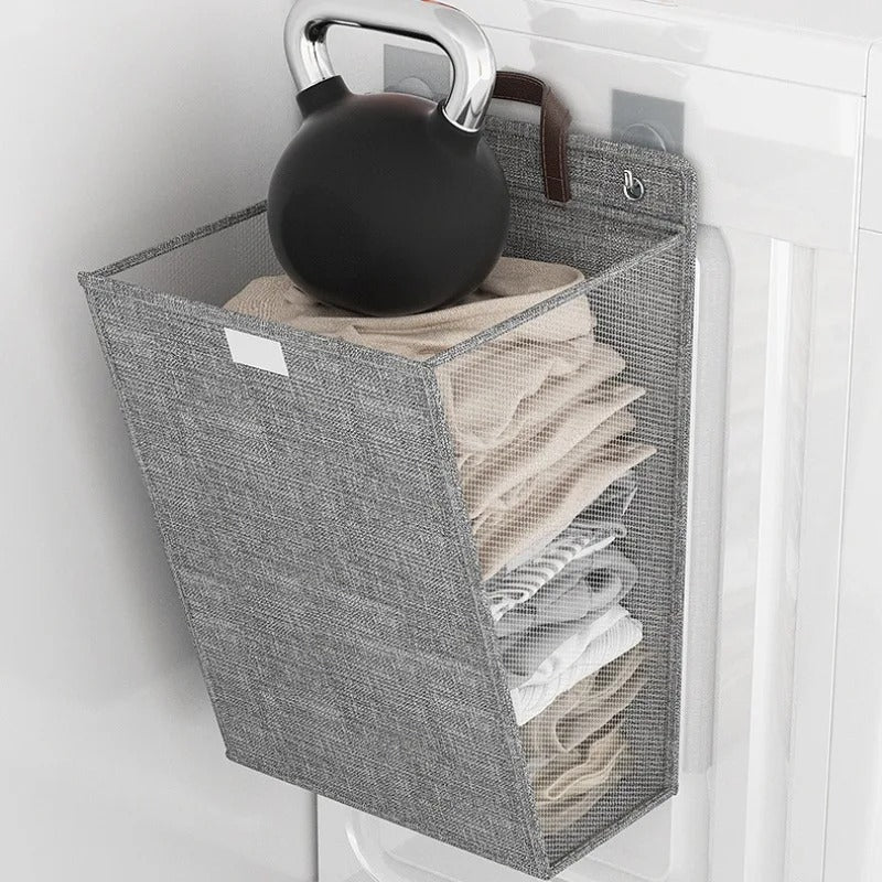 Wallora | Foldable Wall-Mounted Laundry Basket with Strong Adhesive | Space-Saving Clothes Hamper & Organiser