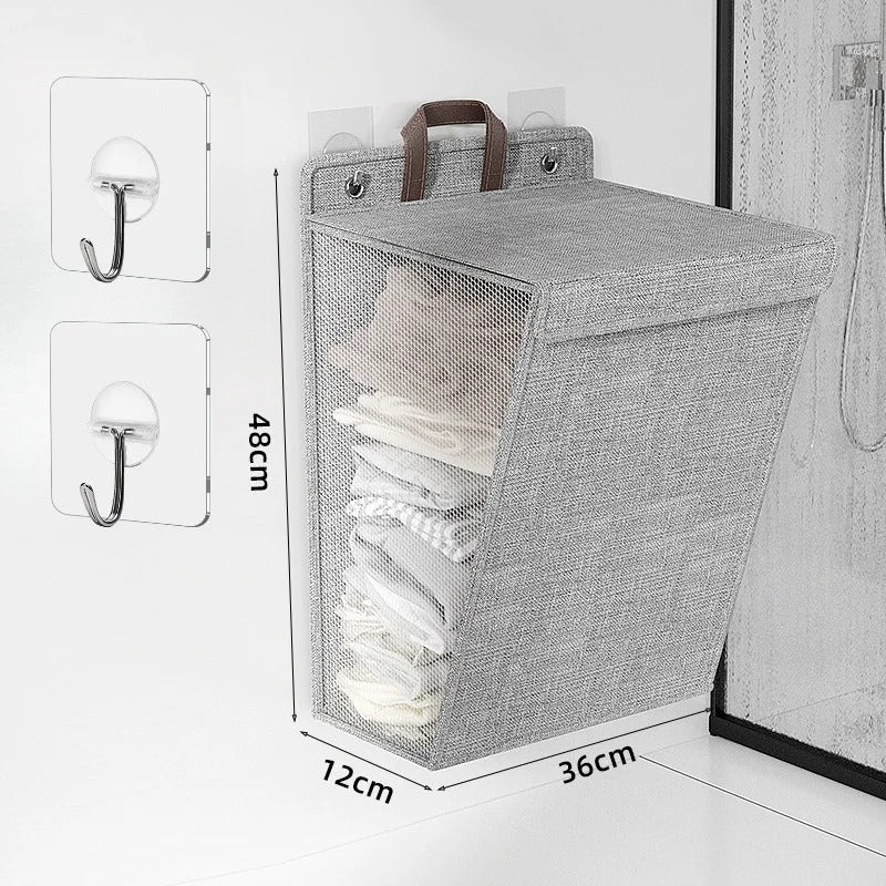 Wallora | Foldable Wall-Mounted Laundry Basket with Strong Adhesive | Space-Saving Clothes Hamper & Organiser